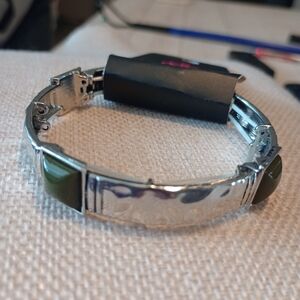 Silver Fitness Tracker Bracelet with Olive Green Accents